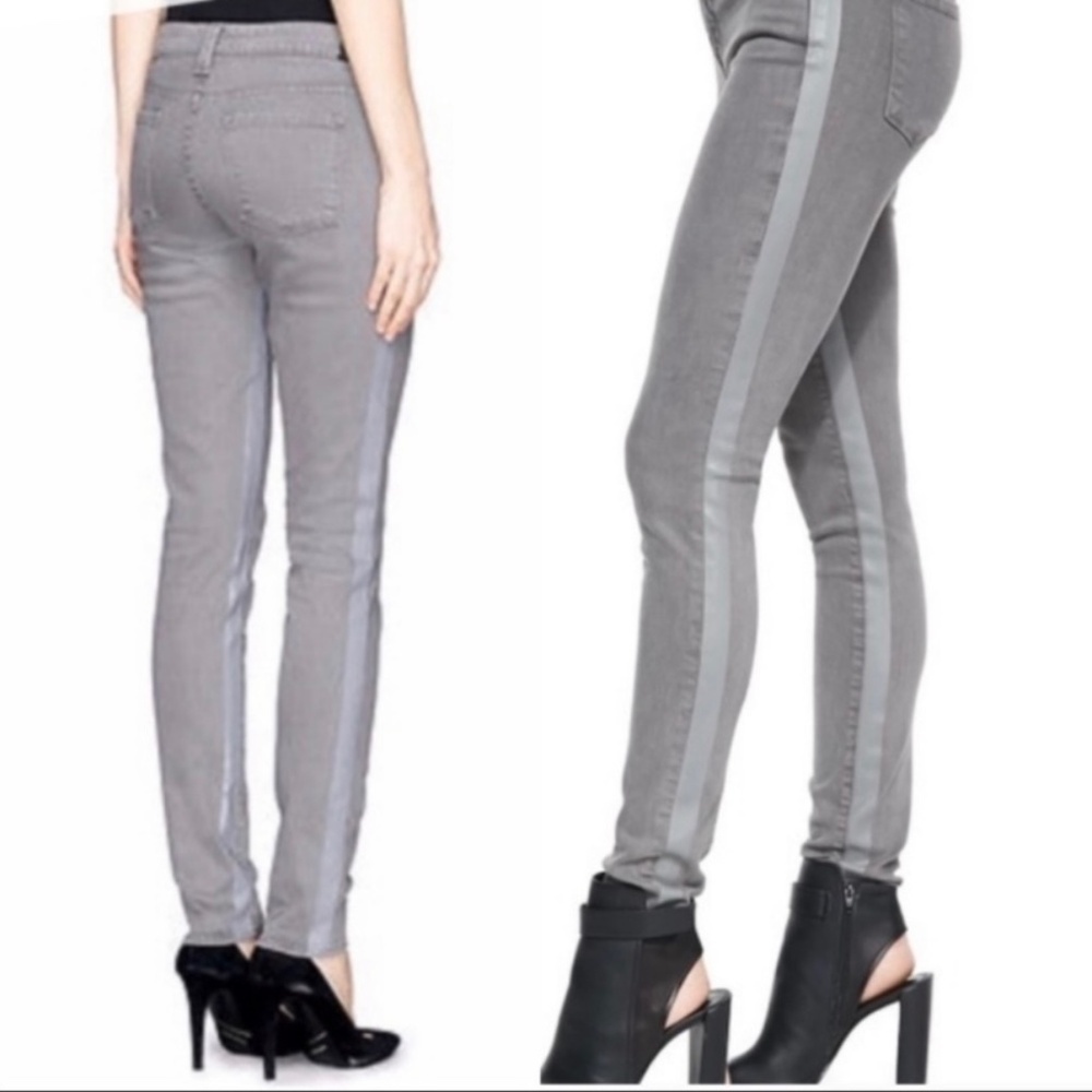 Vince Dylan Skinny Mid Rise Metallic Silver Tux Side Stripe Gray Jeans 28 EUC